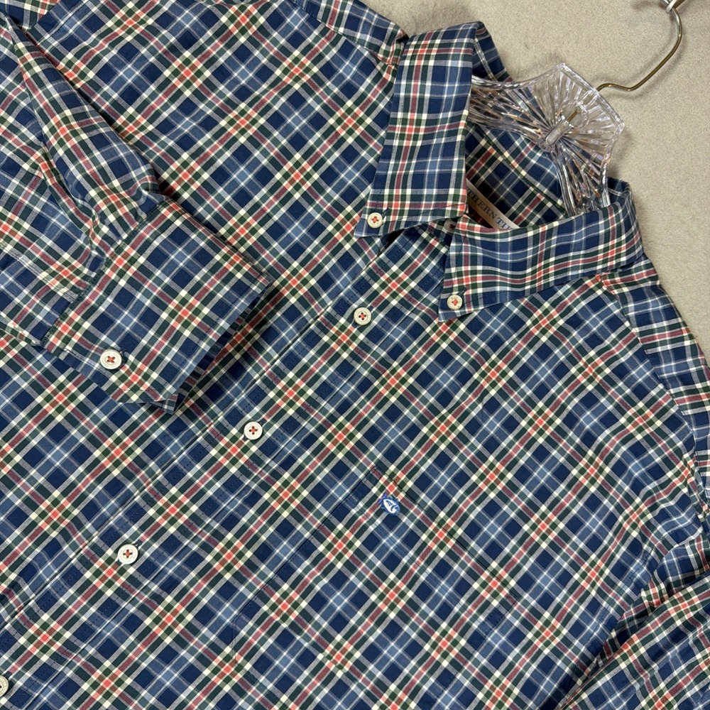 Southern Tide Shirt Mens xLarge Red Blue Green Plaid Classic Stretch Button Down